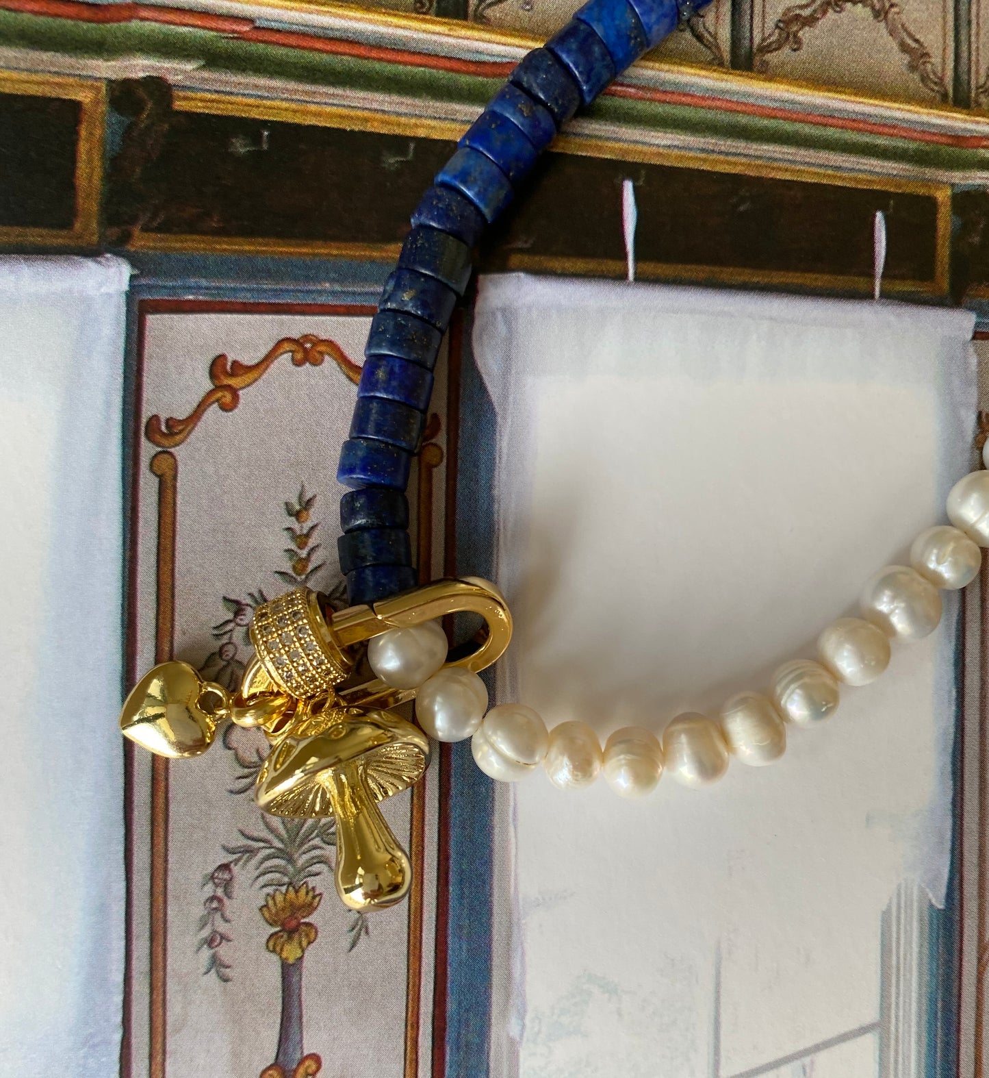 Necklace PEARL LAZULI CHARMS