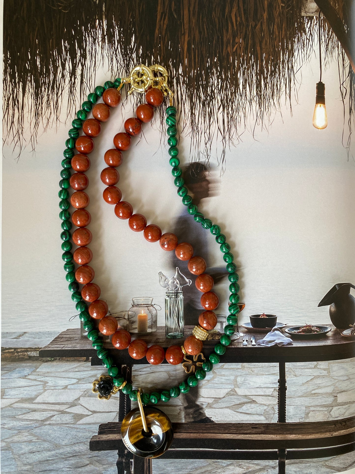 MALACHITE TIGER EYE CHARMS Necklace