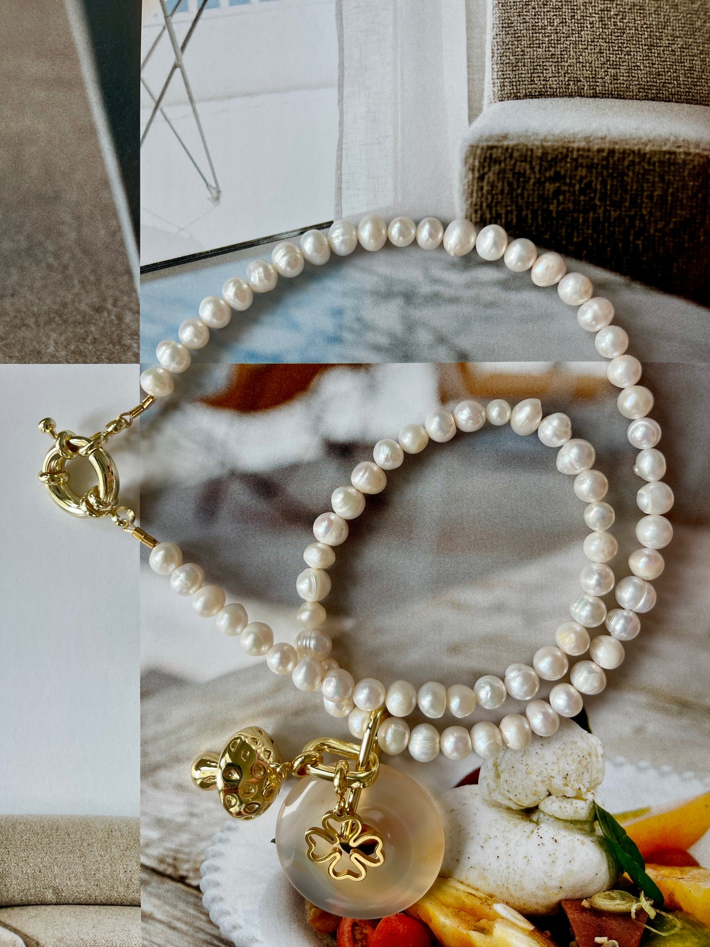 Necklace PEARL QUARTZ CHARMS