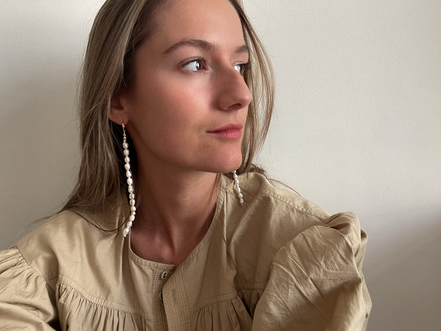 Earrings DANGLING PEARLS, long