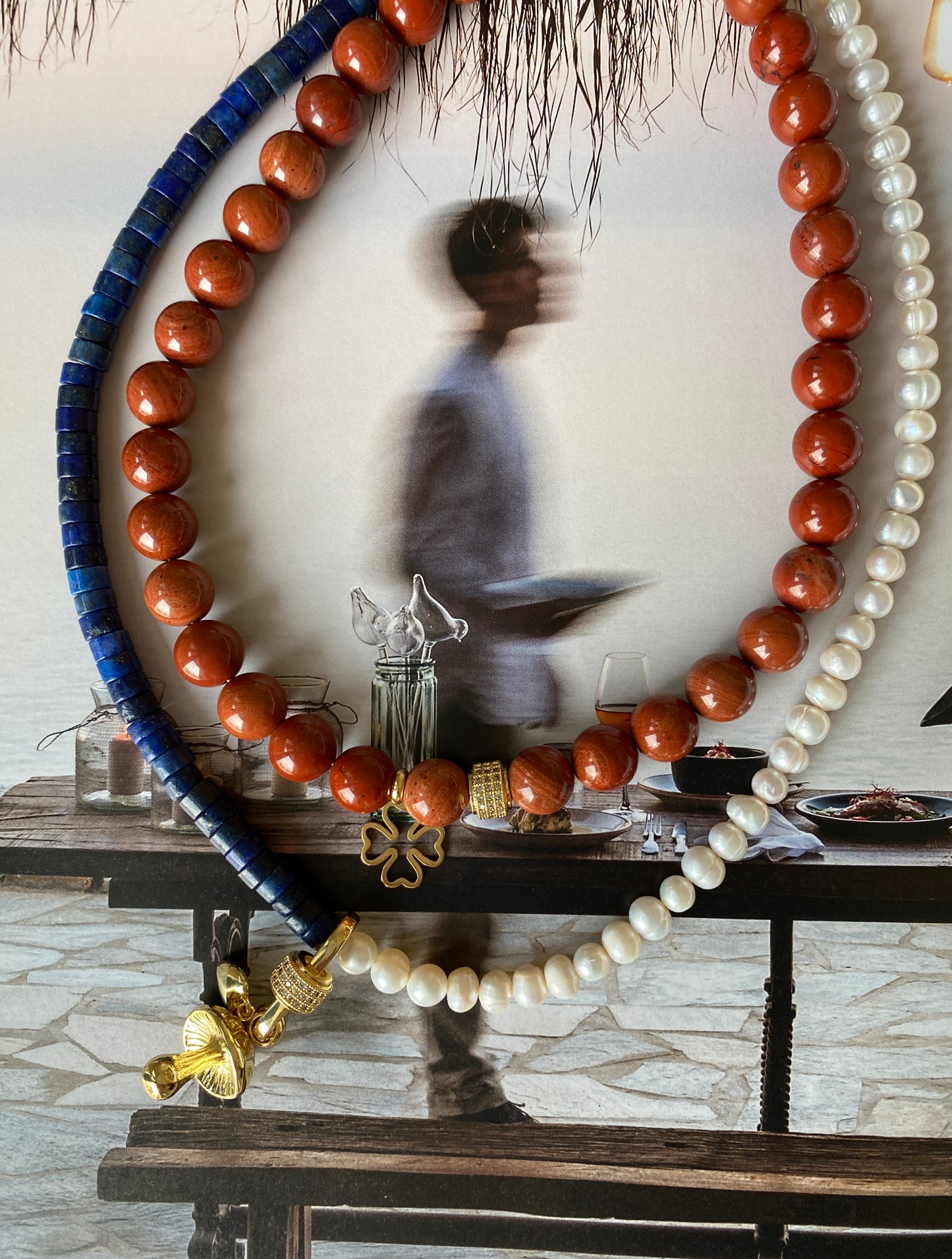 Necklace RED JASPER, bold