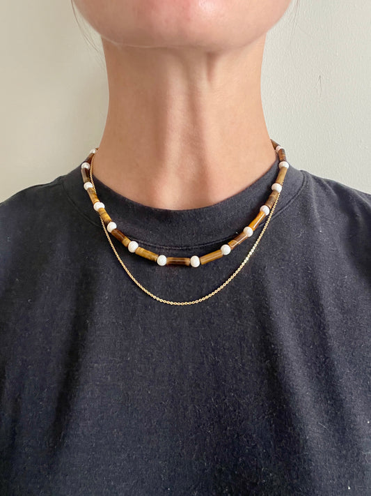 Necklace PEARL TIGER EYE MIKADO