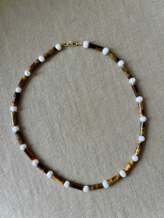 Necklace PEARL TIGER EYE MIKADO