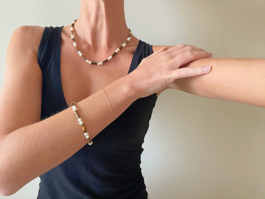 PEARL TIGER EYE MIKADO Necklace