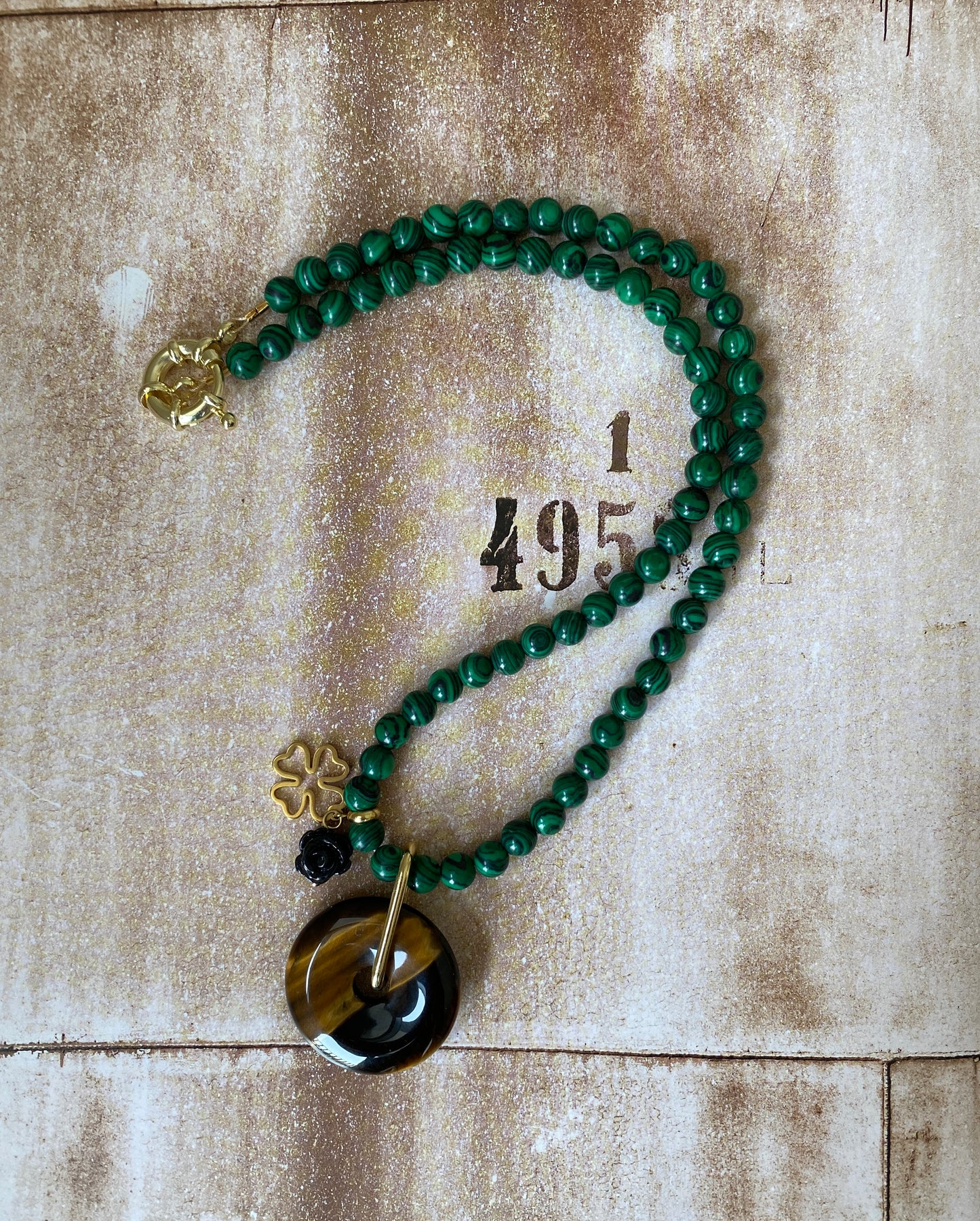 MALACHITE TIGER EYE CHARMS Necklace