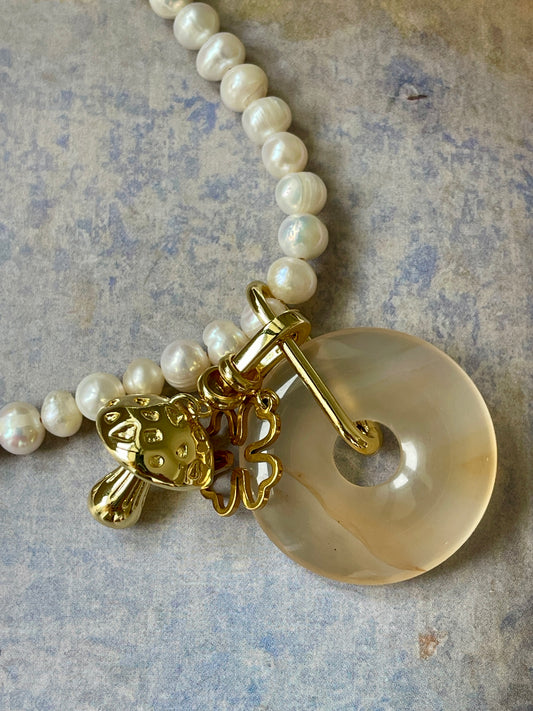 Necklace PEARL QUARTZ CHARMS
