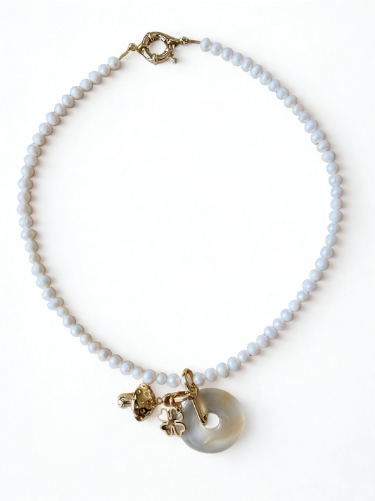 Necklace PEARL QUARTZ CHARMS