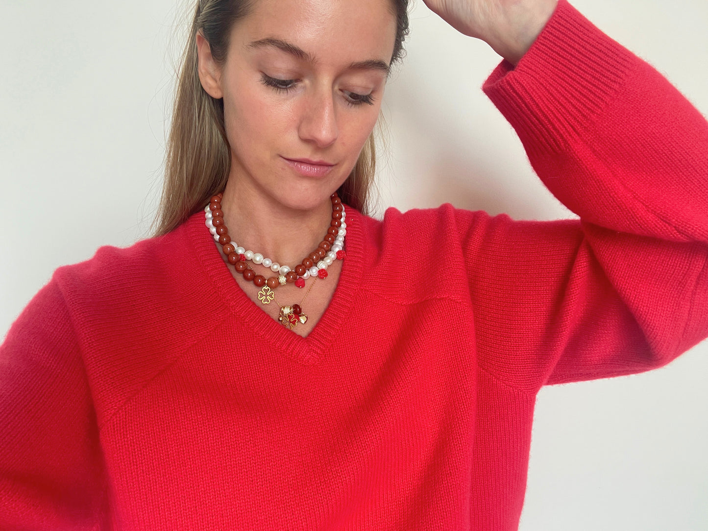 HAPPY CHARMS AGATE Necklace, red