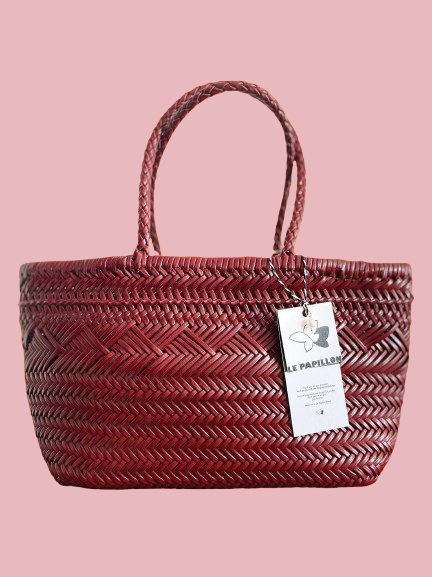 Leather woven bag SYDNEY, Burgundy