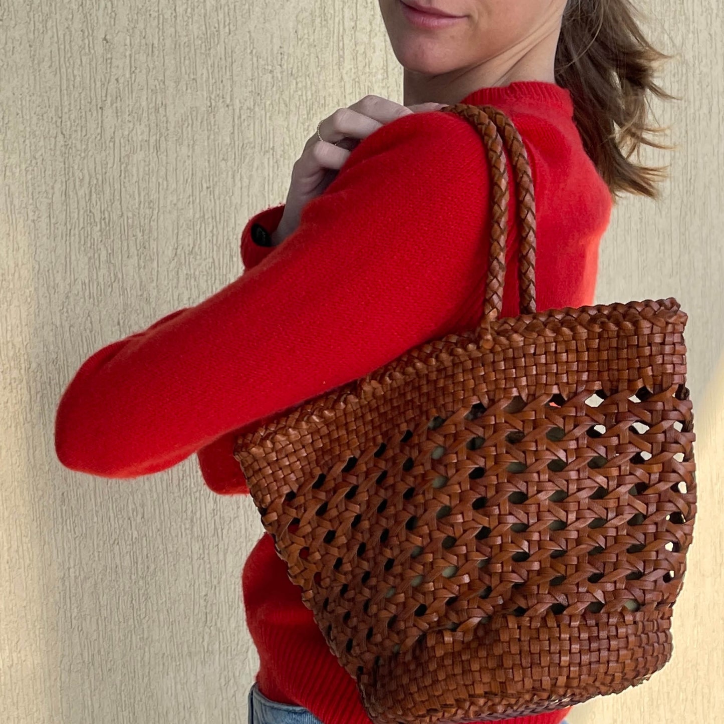 Leather woven bag SIENA, Caramel