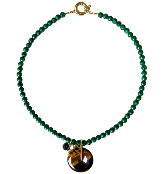 MALACHITE TIGER EYE CHARMS Necklace