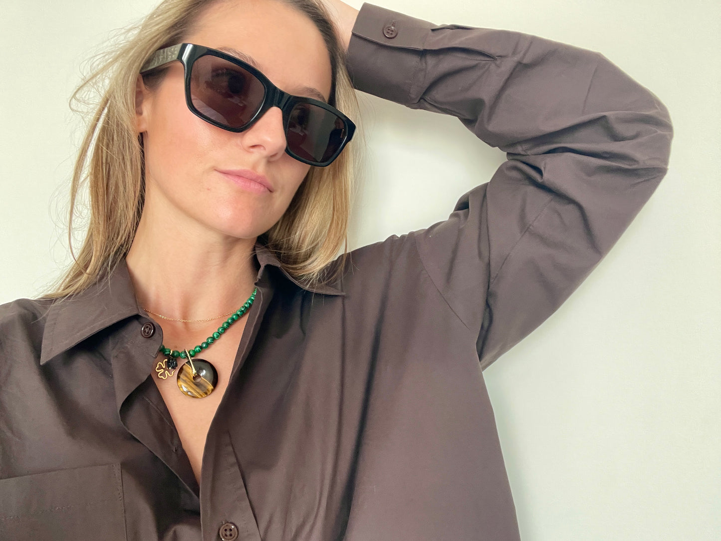 MALACHITE TIGER EYE CHARMS Necklace