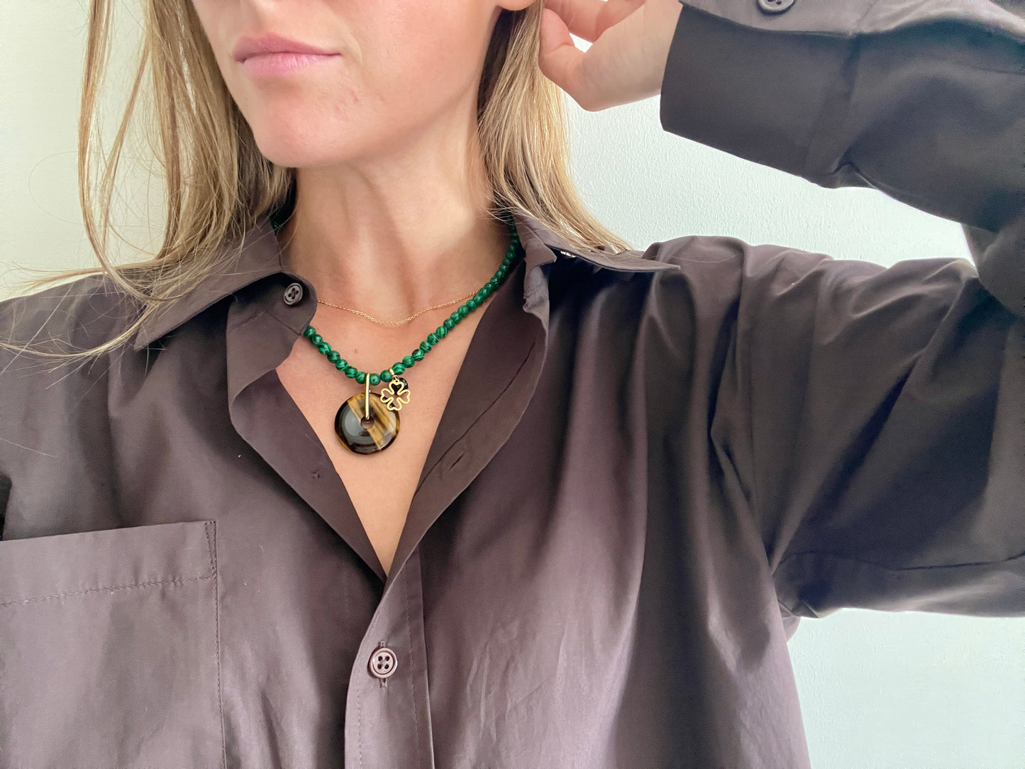 MALACHITE TIGER EYE CHARMS Necklace