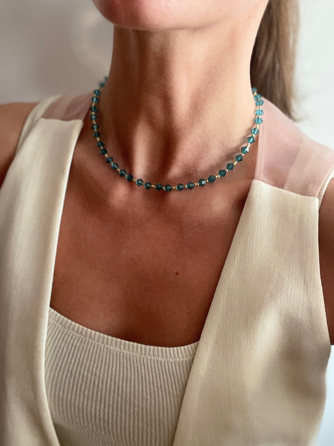 Necklace Crystal ST TROPEZ, Indicolite Blue