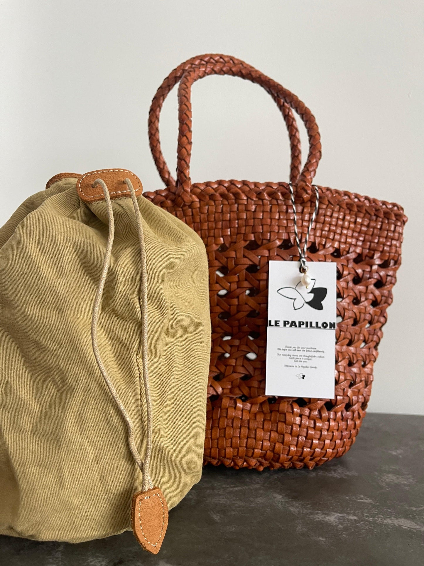 Leather woven bag SIENA, Caramel