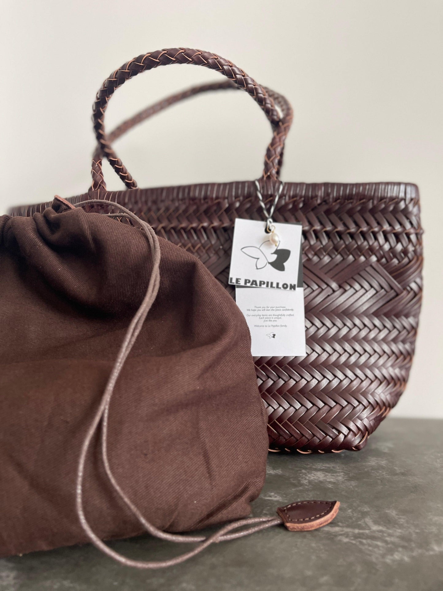 Leather woven bag SYDNEY, Coffee