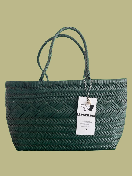 Leather woven bag SYDNEY, Green