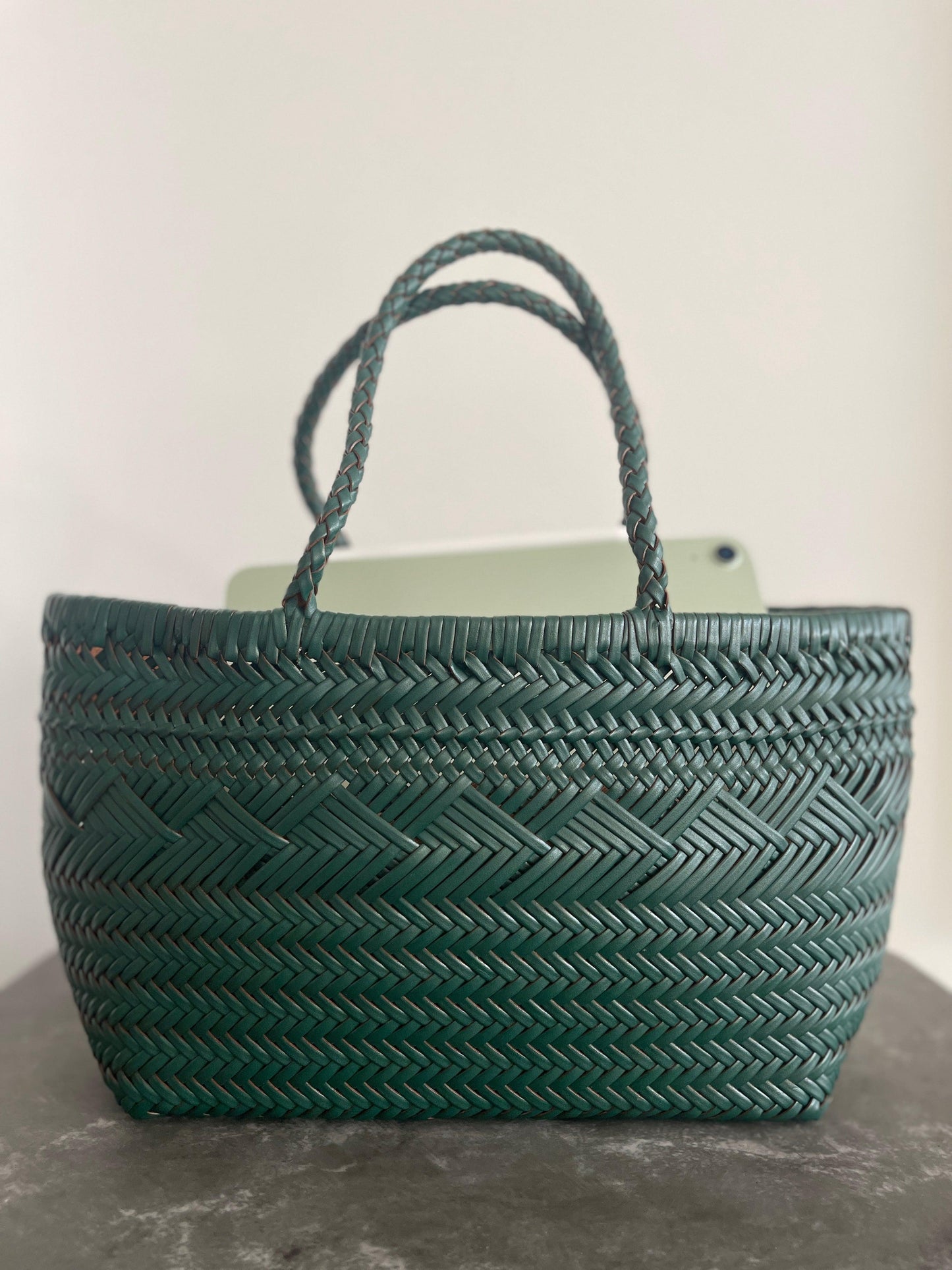 Leather woven bag SYDNEY, Green